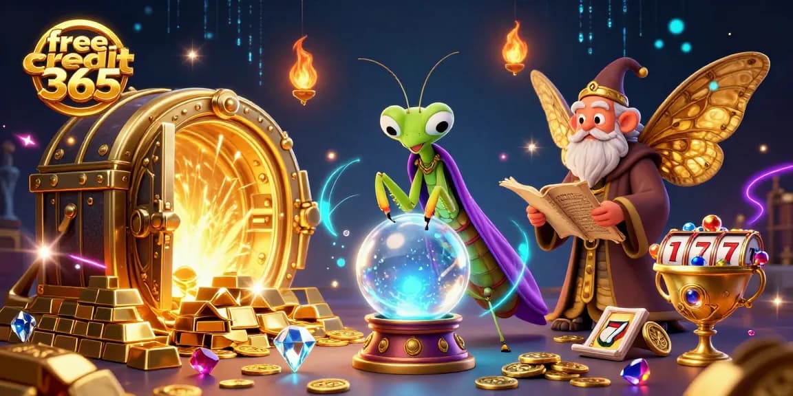 Engage with exclusive free credit 365 bonuses and exciting slots illustrated in a 3D vibrant casino scene.