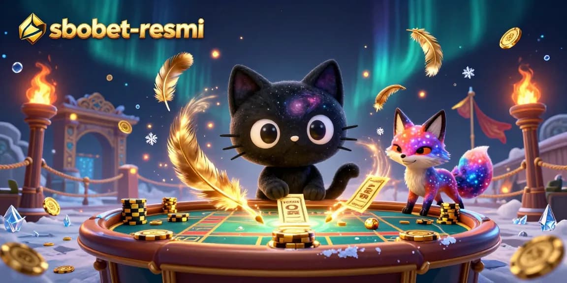 Betting with sbobet-resmi at a cosmic table, featuring a black hole cat and nebula fox.