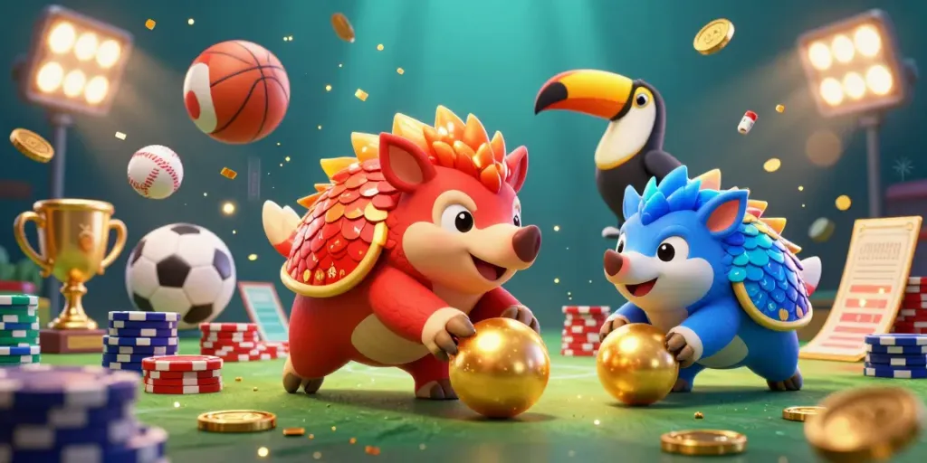 Engaging scene featuring the 23WIN pangolins in an exciting game, showcasing gambling energy and dynamic elements.
