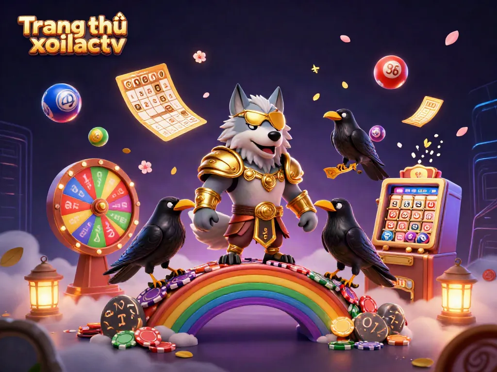 Engage in thrilling action on Trang chủ xoilactv with a vibrant casino scene filled with exciting lottery elements and dynamic characters.