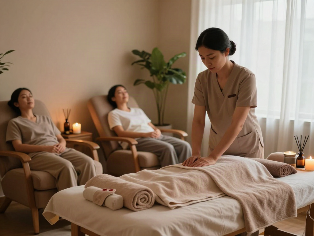 Experience 천호출장안마 in a serene massage studio, featuring a peaceful environment with soft lighting and calming decor.