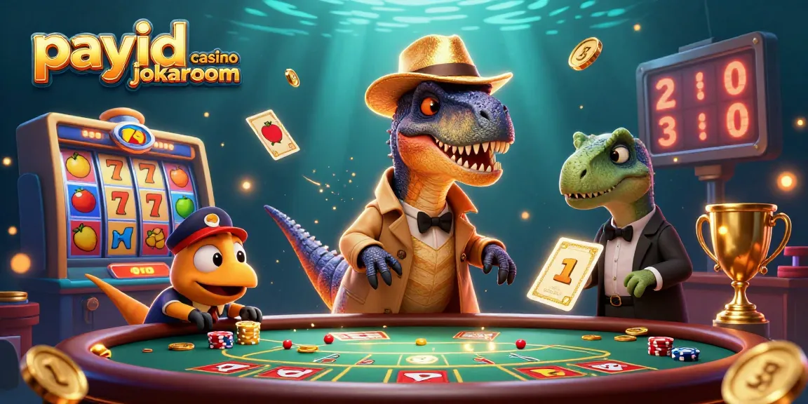Experience the excitement of payid casino jokaroom with a whimsical velociraptor at the blackjack table.