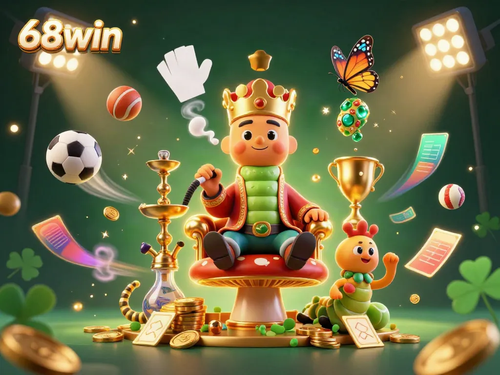 Experience thrilling online gaming at 68win with vibrant 3D characters and casino symbols.