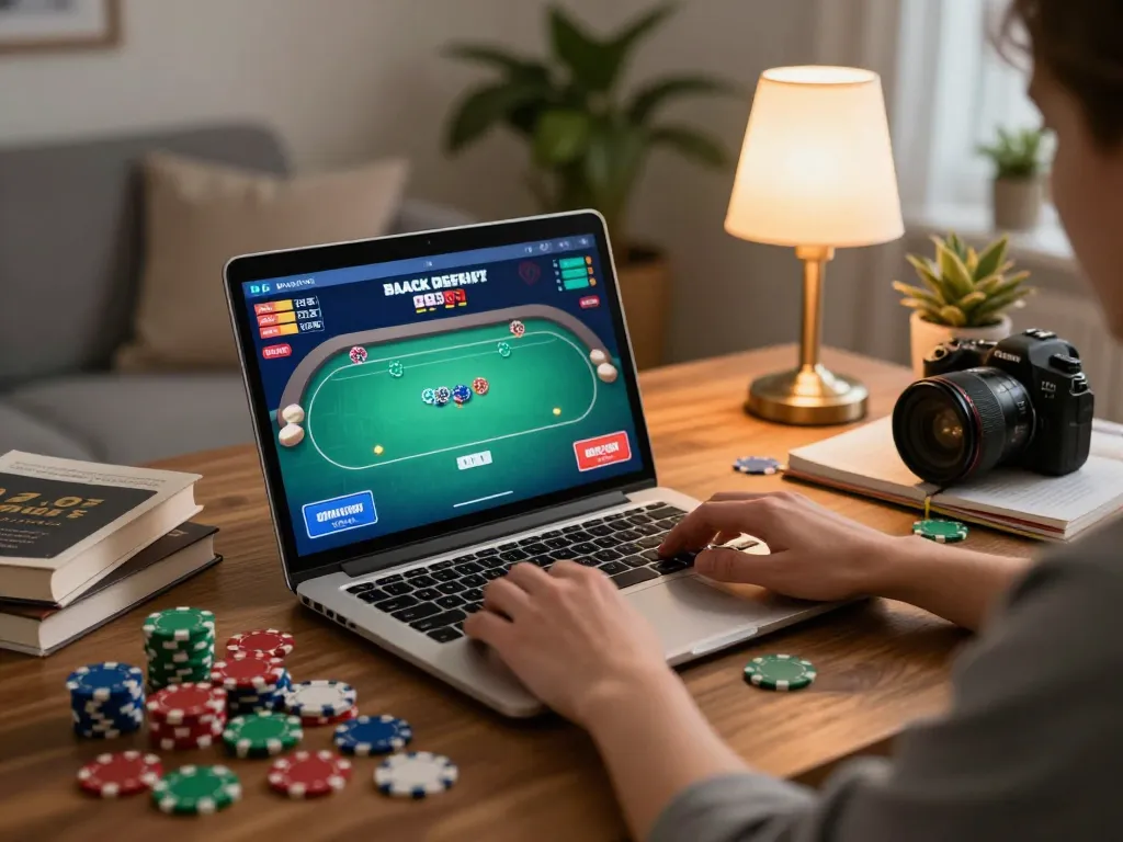 Engaging in strategic online gaming at home with m88 capital displayed on screen.