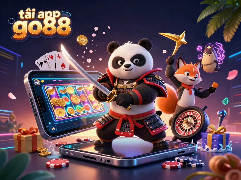 Experience the excitement of tải app go88 with a vibrant 3D scene of dynamic characters amidst mesmerizing casino elements.